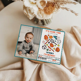 Sports Game Time All-Star 7th Birthday Party | Boy Kaart