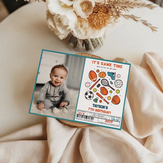 Sports Game Time All-Star 7th Birthday Party | Boy Kaart