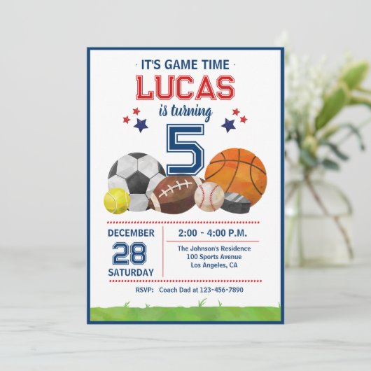 Sports Game Time All-Star Birthday Party Kaart (Staand voorkant)