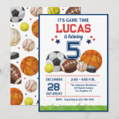 Sports Game Time All-Star Birthday Party Kaart (Voorkant / Achterkant)