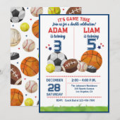 Sports Game Time All-Star  Birthday Party Kaart (Voorkant / Achterkant)