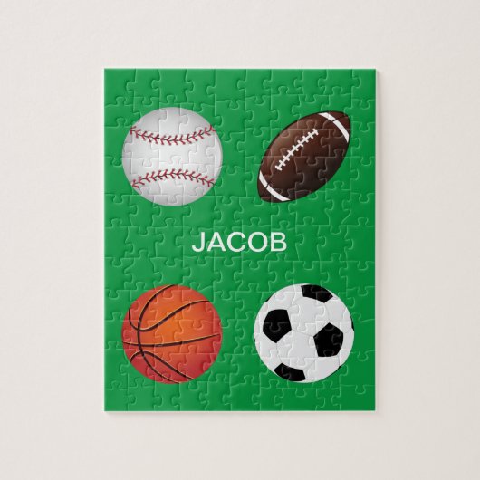 " SPORTS " GEPUBLICEERD MET DE NAAM VAN HET KIND. LEGPUZZEL (Verticaal)