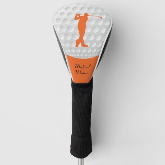 Sports Golfer Male Oranje Silhouette Golfheadcover (Voorkant)