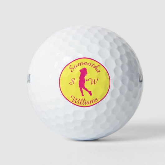 Sports Golfer Vrouw roze Silhouette Golf Balls Golfballen (Voorkant)