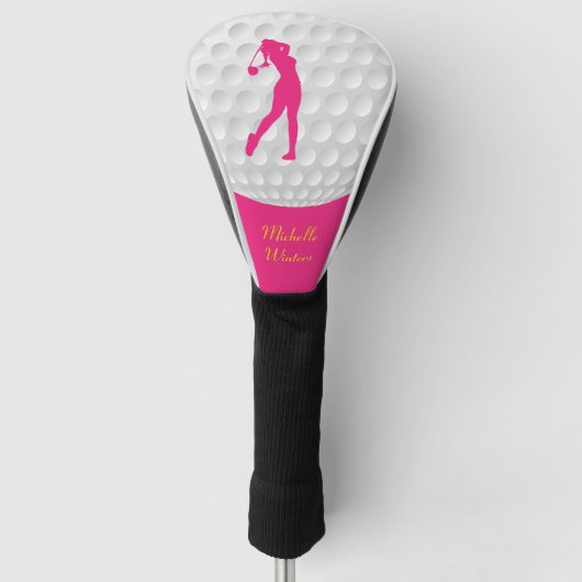 Sports Golfer Vrouw roze Silhouette Golfheadcover (Voorkant)
