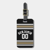 Sports Jersey Black and Gold Stripes Name Number Bagagelabel (Voorkant verticaal)