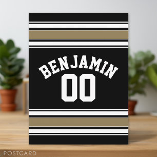 Sports Jersey Black and Gold Stripes Name Number Briefkaart