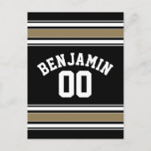 Sports Jersey Black and Gold Stripes Name Number Briefkaart (Voorkant)