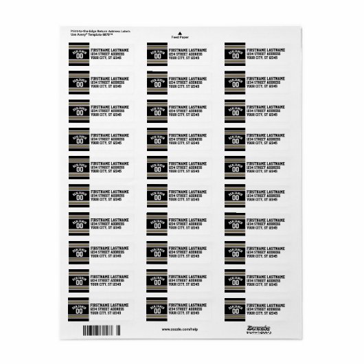 Sports Jersey Black and Gold Stripes Name Number Etiket (Full Sheet)