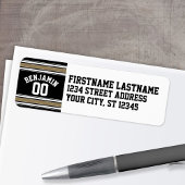 Sports Jersey Black and Gold Stripes Name Number Etiket