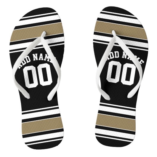 Sports Jersey Black and Gold Stripes Name Number Teenslippers (Voetbed)
