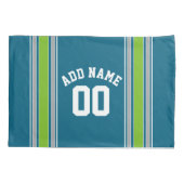 Sports Jersey Blauwgroen en Green Stripes Name Num Kussensloop (Achterkant)