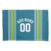 Sports Jersey Blauwgroen en Green Stripes Name Num Kussensloop (Voorkant)