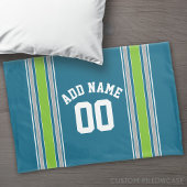 Sports Jersey Blauwgroen en Green Stripes Name Num Kussensloop