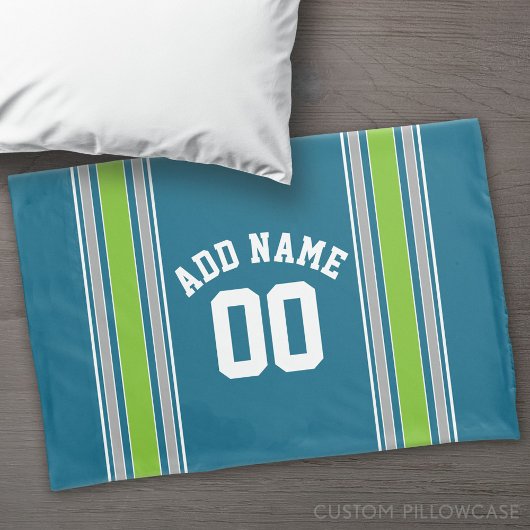 Sports Jersey Blauwgroen en Green Stripes Name Num Kussensloop