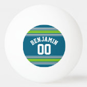 Sports Jersey Blauwgroen en Green Stripes Name Num Pingpongbal (Achterkant)