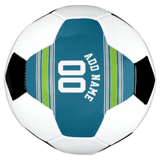 Sports Jersey Blauwgroen en Green Stripes Name Num Voetbal (Gedraaid)