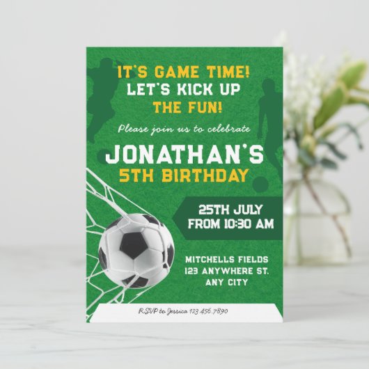 Sports Kids Soccer Birthday Party Kaart (Staand voorkant)