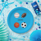 " SPORTS " PAPIEREN BORDEN MET KINDERNAAM. PAPIEREN BORDJE (Feest)