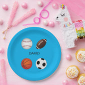 " SPORTS " PAPIEREN BORDEN MET KINDERNAAM. PAPIEREN BORDJE (Feest)