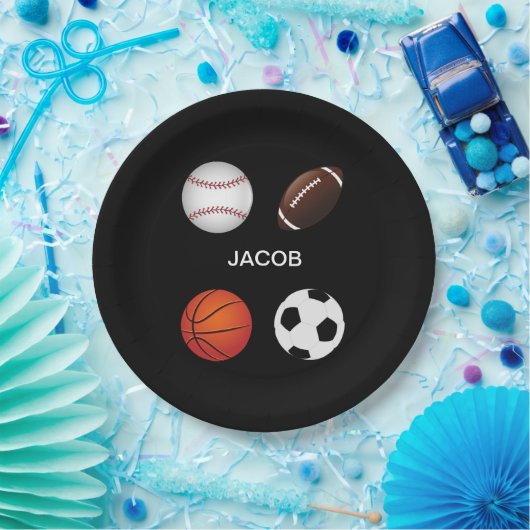 " SPORTS " PAPIEREN BORDEN MET KINDERNAAM. PAPIEREN BORDJE (Feest)