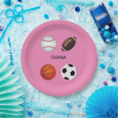 " SPORTS " PAPIEREN BORDEN MET KINDERNAAM. PAPIEREN BORDJE (Feest)