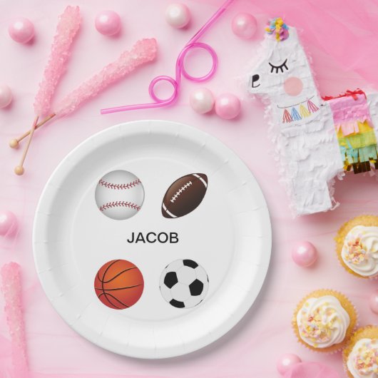 " SPORTS " PAPIEREN BORDEN MET KINDERNAAM. PAPIEREN BORDJE (Feest)