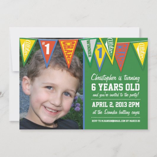 Sports Pennant Birthday Invitation Kaart (Voorkant)
