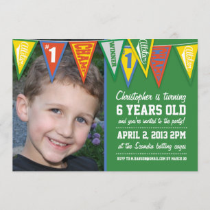 Sports Pennant Birthday Invitation Kaart
