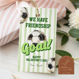 Sports Soccer Sage Green Stripe Valentine Tag Cadeaulabel