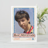 Sports Star Bar Mitzvah Uitnodiging blauw (Staand voorkant)