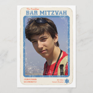 Sports Star Bar Mitzvah Uitnodiging blauw