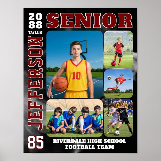 Sports Team Player Senior Night Photo Collage Poster (Voorkant)