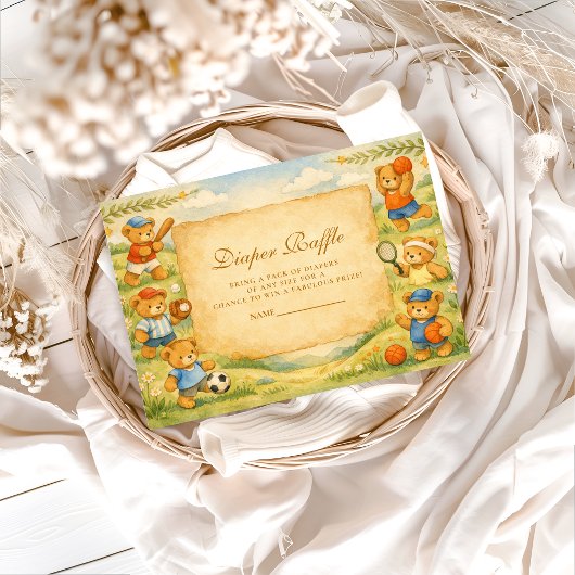 Sports Teddy Bear Baby Shower Diapper Raffle Informatiekaartje