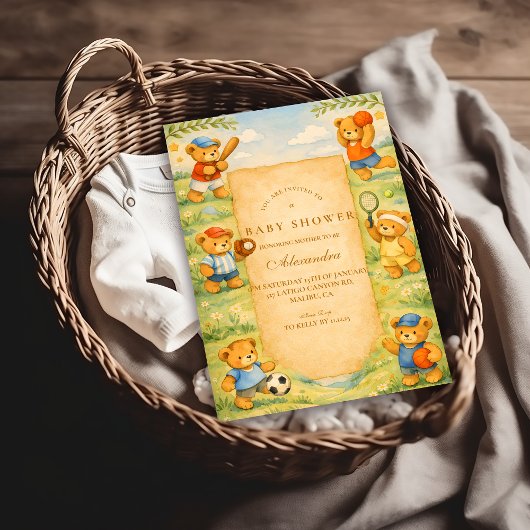 Sports Teddy Bear Baby Shower Kaart