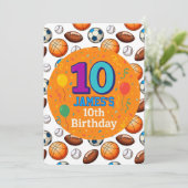 Sports Theme 10th Birthday Invitation Kaart (Staand voorkant)