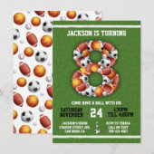 Sports Threadballs 8th Birthday Party Invitation Kaart (Voorkant / Achterkant)