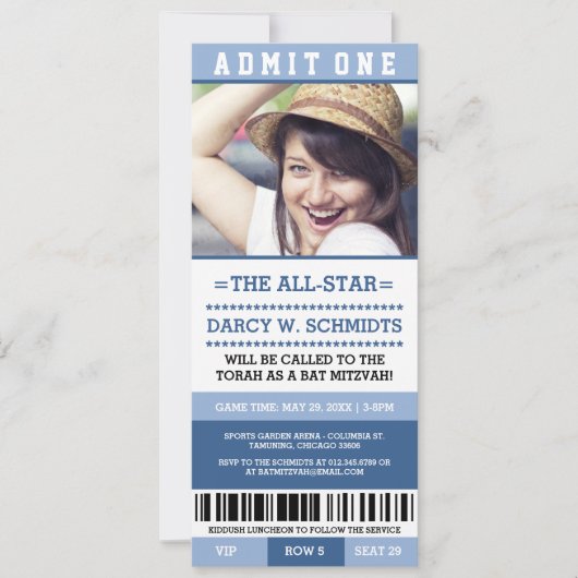 Sports Ticket Bat Mitzvah Invites Kaart (Voorkant)