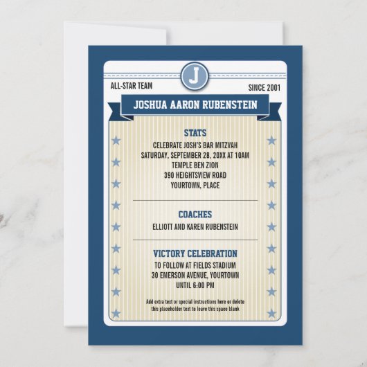 Sports Trading Card Bar Mitzvah Kaart (Achterkant)