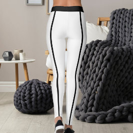 Sports Women Modern Elegant White Black Stripes Leggings