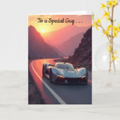 Sportscar Sunset Vaderdag Kaart (Gele Bloem)