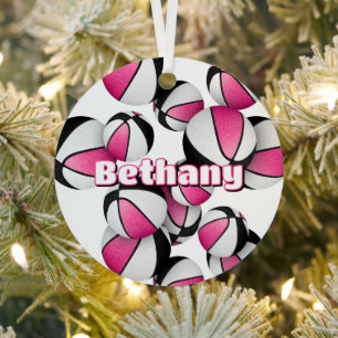 Sportsouvenir Speler Naam Roze Zwarte Basketballen Metalen Ornament