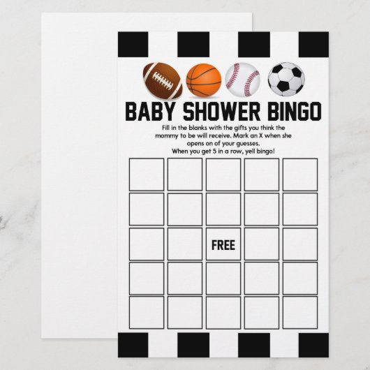 Sportspel met Baby shower van het Sportspel Briefpapier (Voorkant / Achterkant)