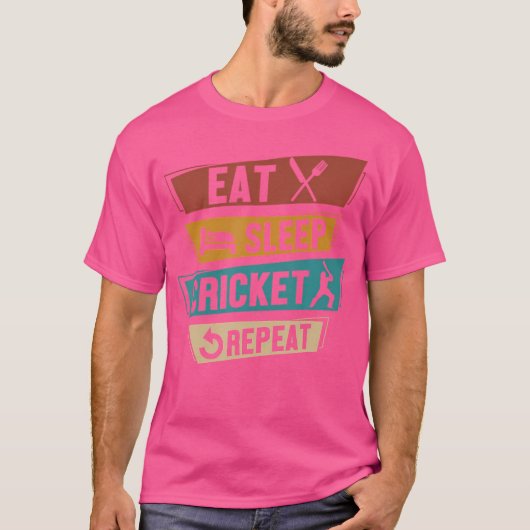 Sportspeler Cricket Eat Sleep Cricket Herhaal T-shirt (Voorkant)