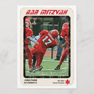 Sportster Star Bar Mitzvah Invitation Red en Black Kaart
