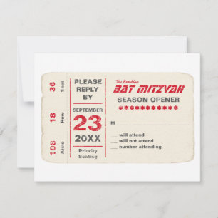 Sportster Star Bat Mitzvah RSVP Reply Card in Red Kaartje