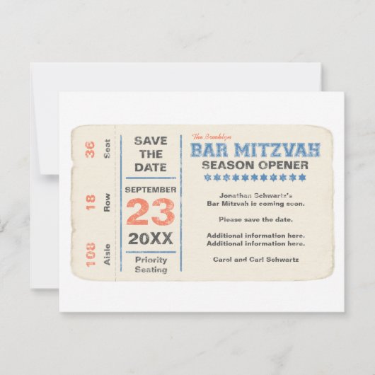 Sportsterbalk Mitzvah Save the Date Card Blue (Voorkant)
