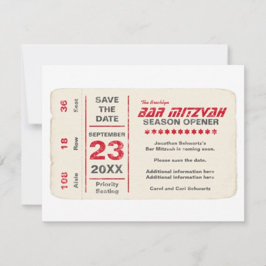 Sportsterbalk Mitzvah Save the Date Card in Red (Voorkant)