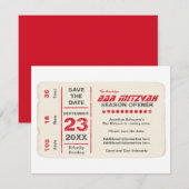 Sportsterbalk Mitzvah Save the Date Card in Red (Voorkant / Achterkant)