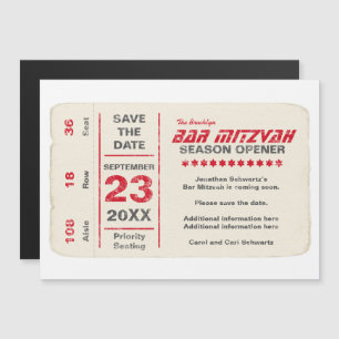 Sportsterbalk Mitzvah Save the Date Red Magnetische Uitnodiging